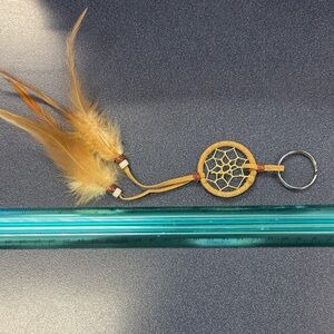Dreamcatcher Keychain 9" long Brown w/tan feathers